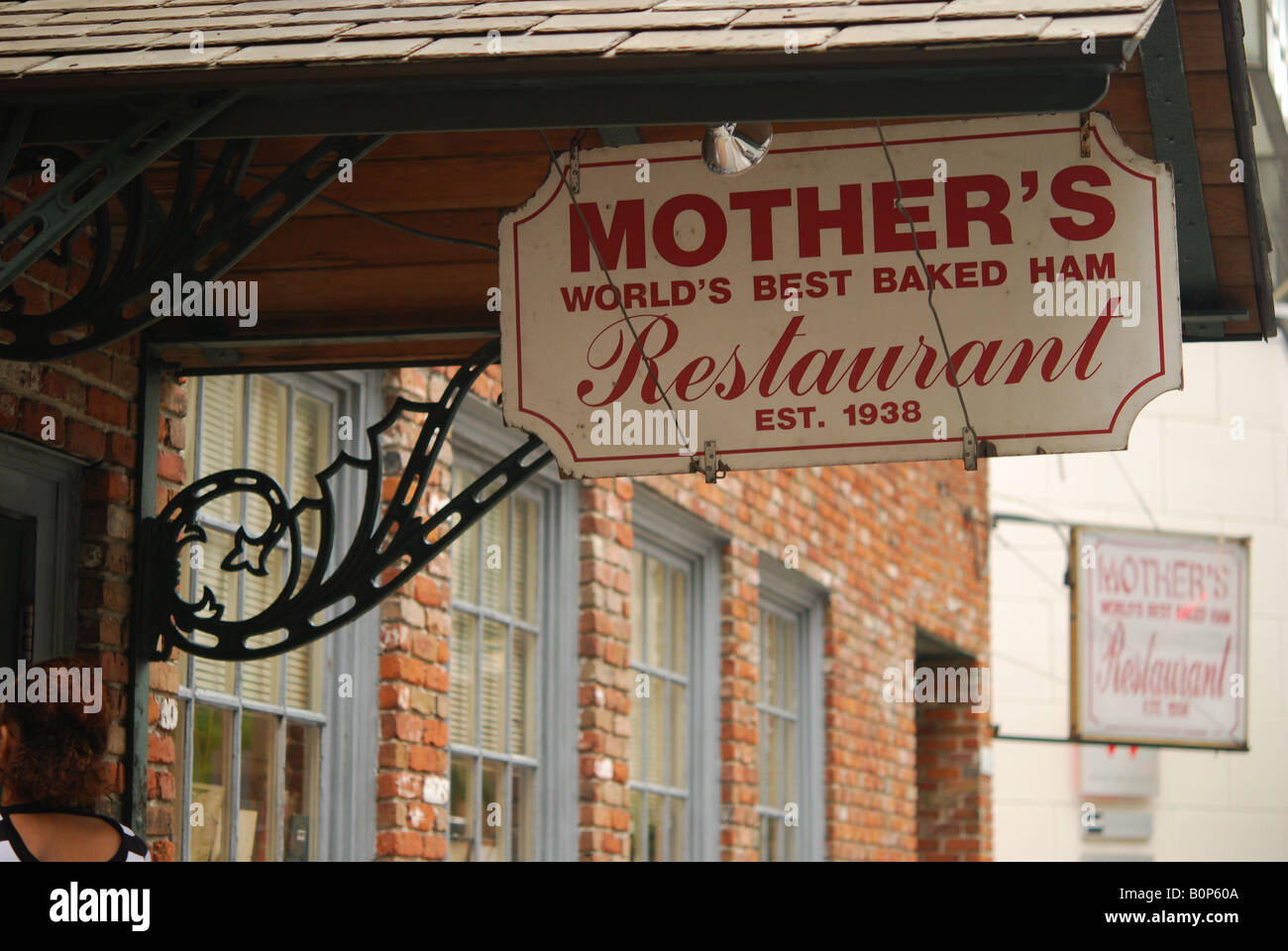Mother's Restaurant sign in New Orleans, Louisiana, post Katrina. Stock Photo