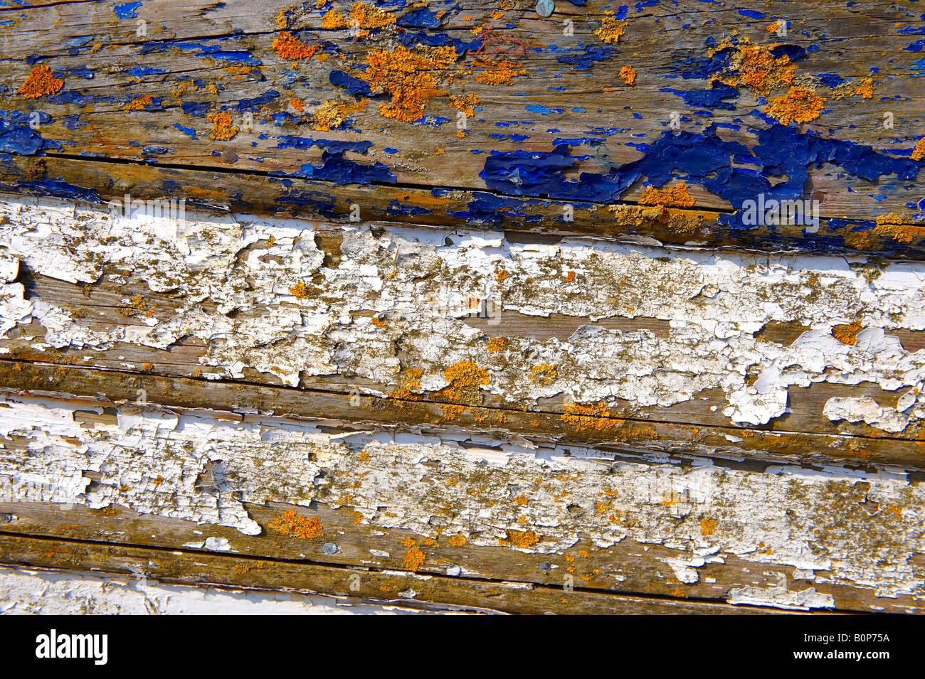 Close up wood boards of an old wooden boat Stock Photo
