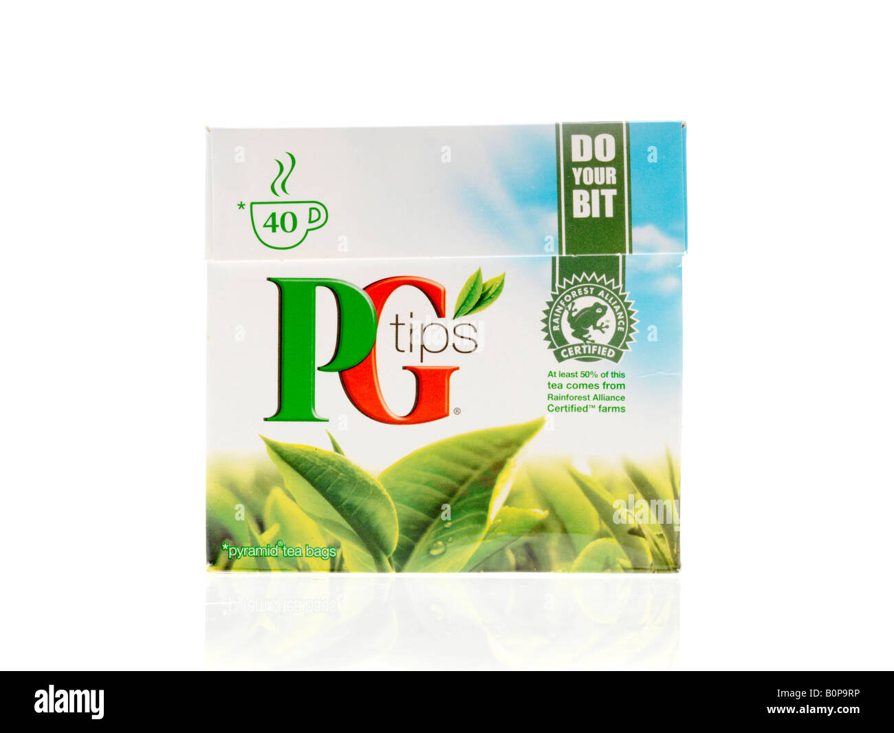 Branded PG Tips Tea Bags Isolated Against A White Background With A Clipping Path And No People Stock Photo