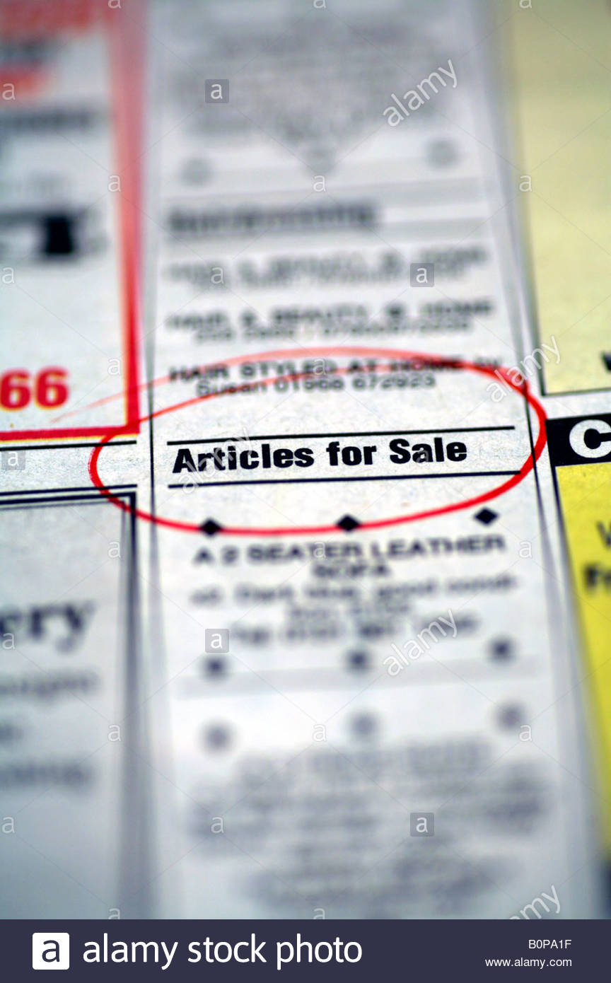 Articles for sale small ad in newspaper classifieds Stock Photo