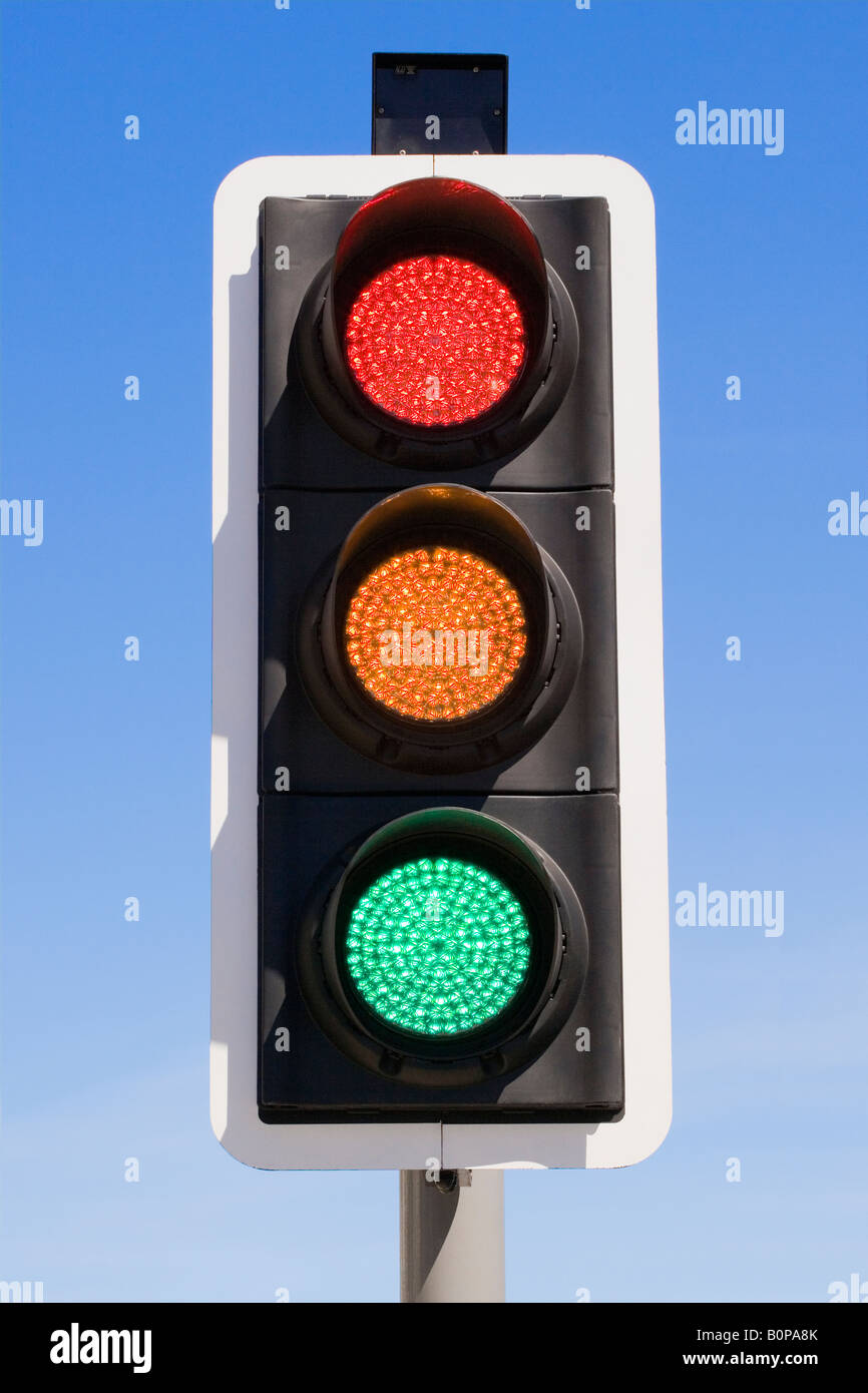 traffic lights, traffic signal, signals, traffic sign, all systems go, broken, all lights on, Stock Photo