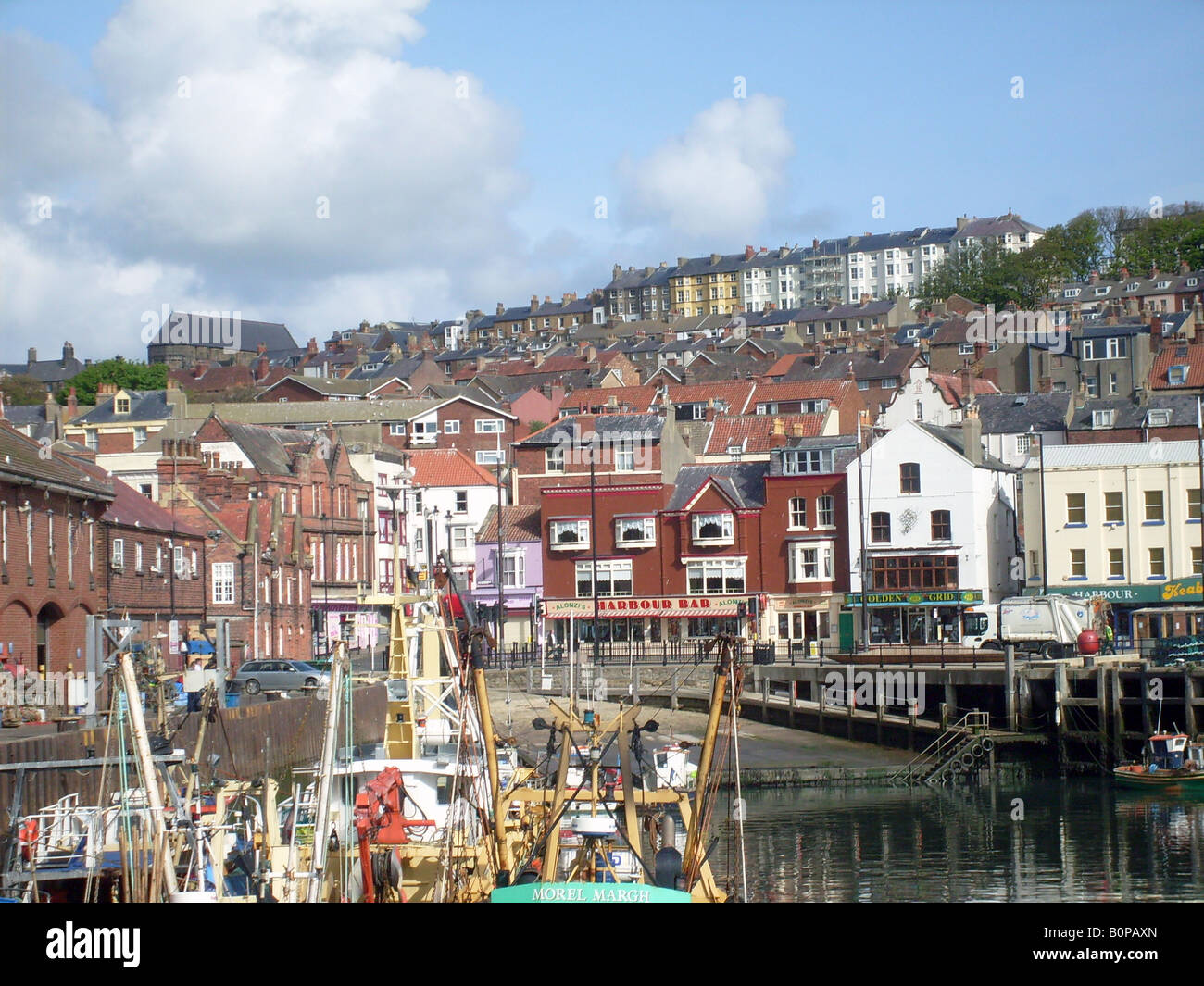 Scarborough harbor and castle, North Yorkshire, England. Stock Photo