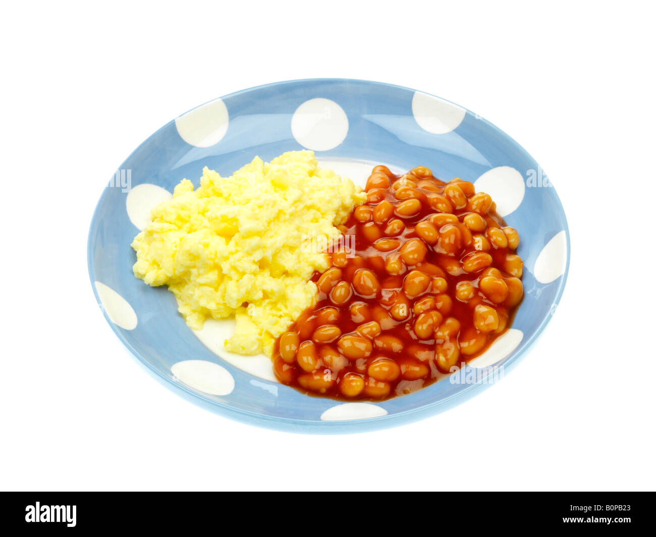Fresh Scrambled Eggs And Baked Beans In Tomato Sauce Meal Isolated