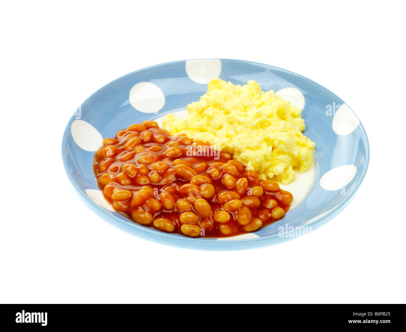 Fresh Scrambled Eggs And Baked Beans In Tomato Sauce Meal Isolated