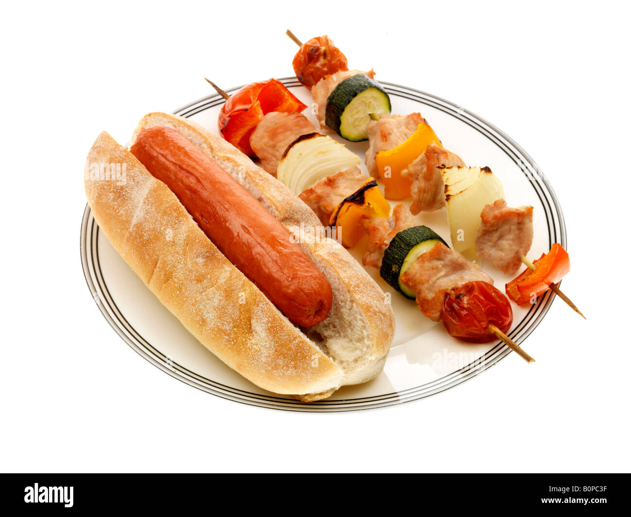 Hot Dog And Turkey Kebabs Stock Photo Alamy