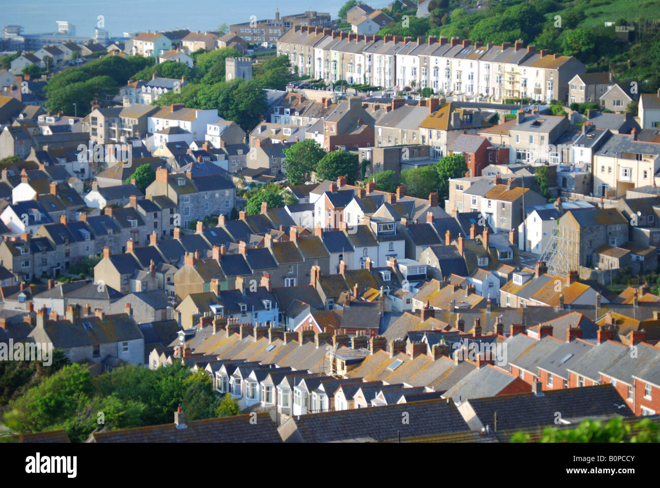 Terraced houses, Fortuneswell, Isle of Portland, Dorset, England, United Kingdom Stock Photo