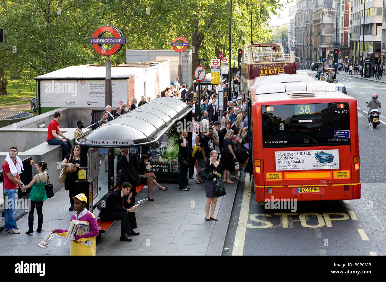 Busy Bus Stop In Piccadilly London UK Europe Stock Photo Alamy