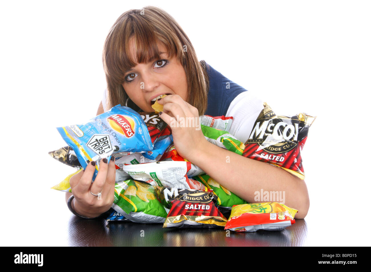 Teenage Girl Eating Crisps Model Released Stock Photo Alamy