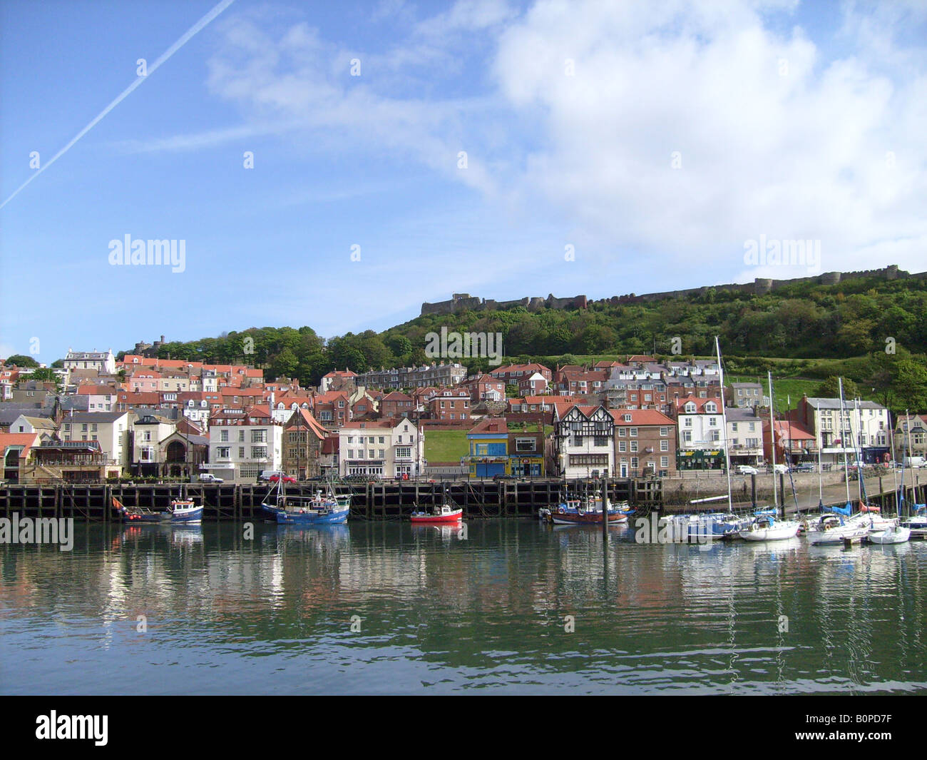 Scarborough harbor and castle, North Yorkshire, England. Stock Photo