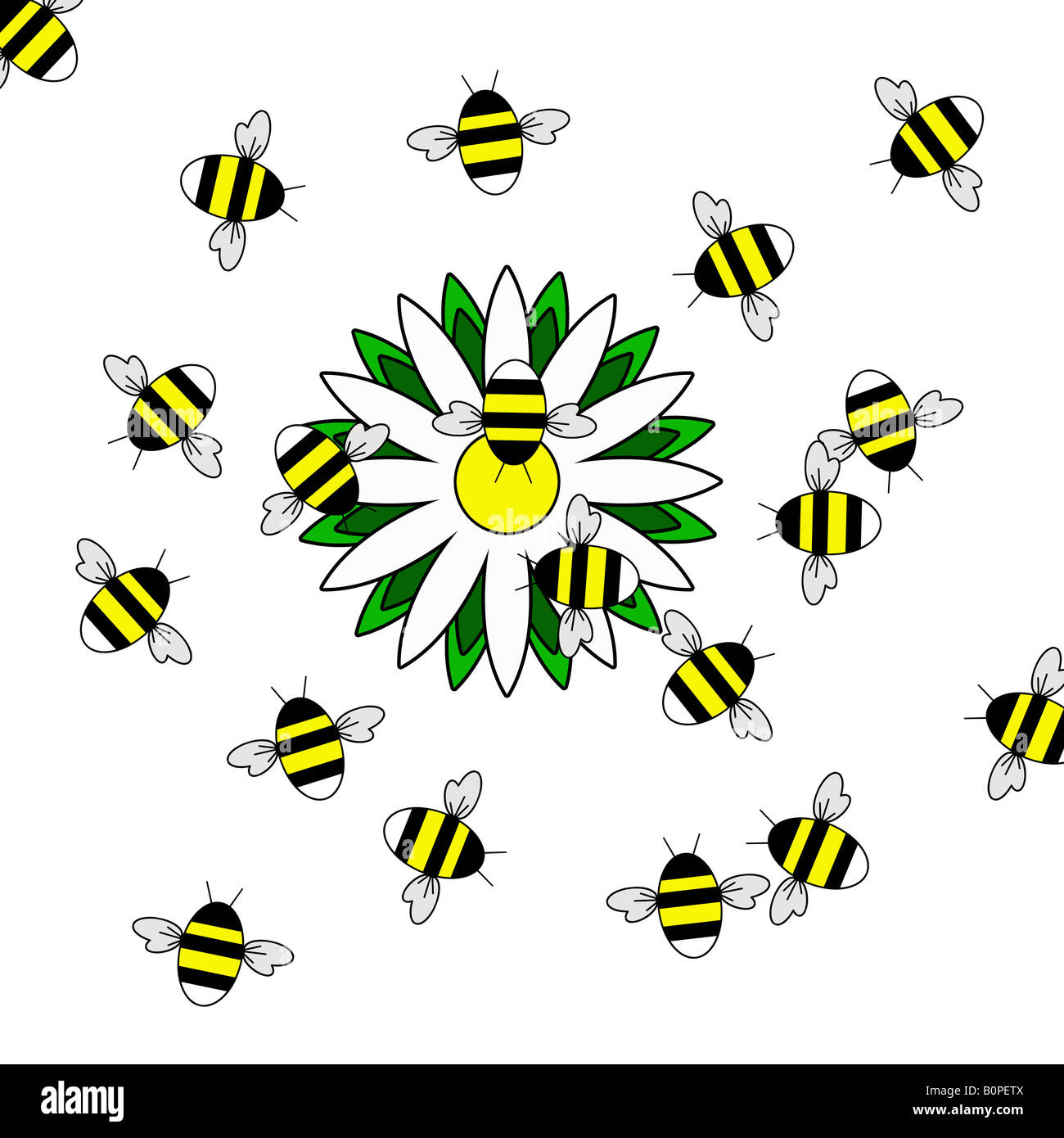 Bees and flower illustration on white background Stock Photo