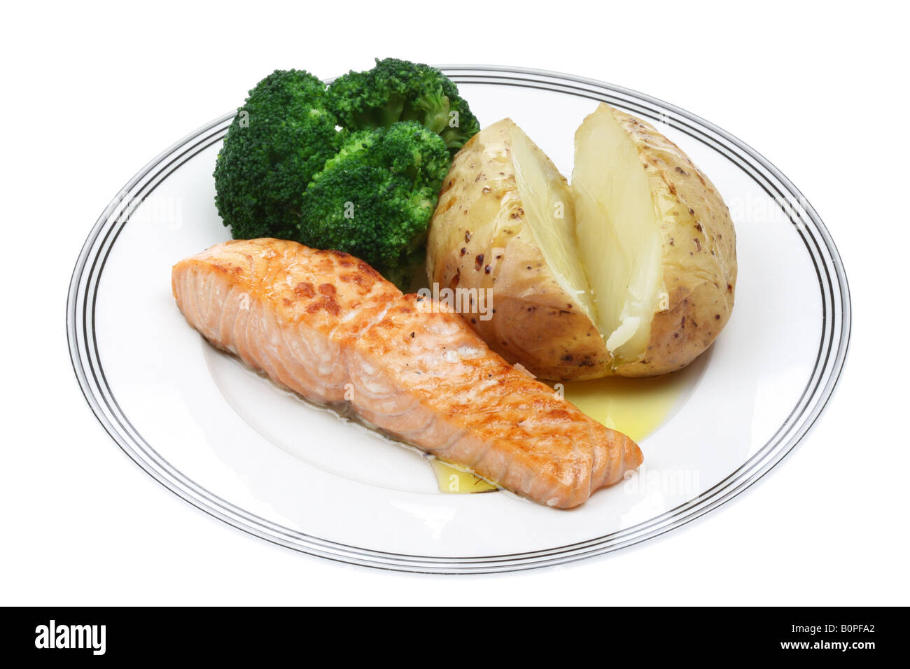 Salmon With Jacket Potato and Broccoli Stock Photo Alamy