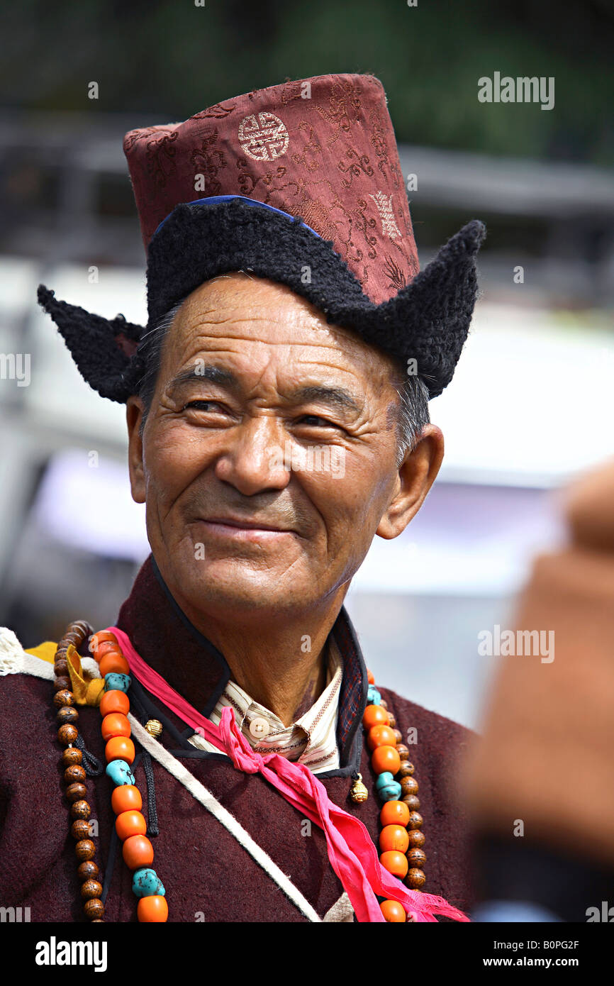 A man in traditional dress at Leh Jammu Kashmir India Stock Photo