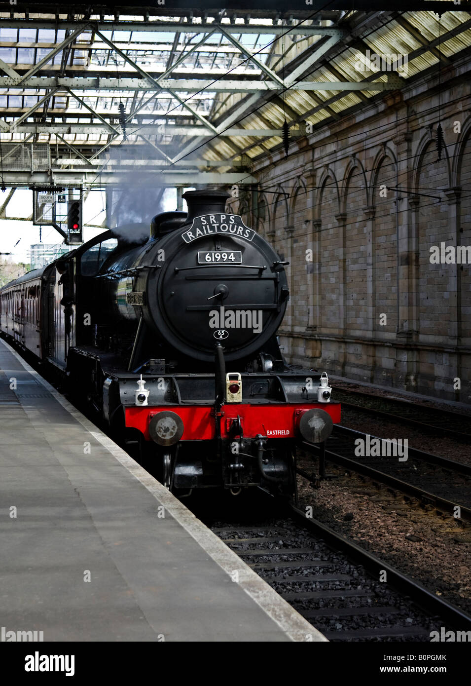 Reversing, Scottish Preservation Rail society steam engine train Stock Photo