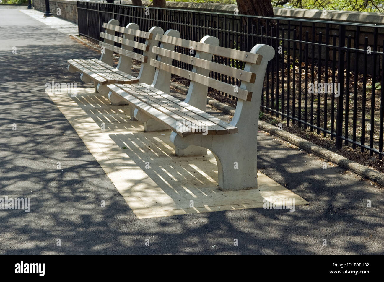 Park bench in Riverside Park in New York Stock Photo