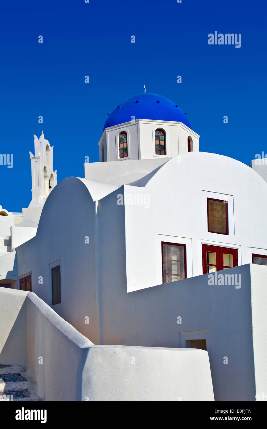 Blue and white church with staircase Oia Santorini Greece Stock Photo