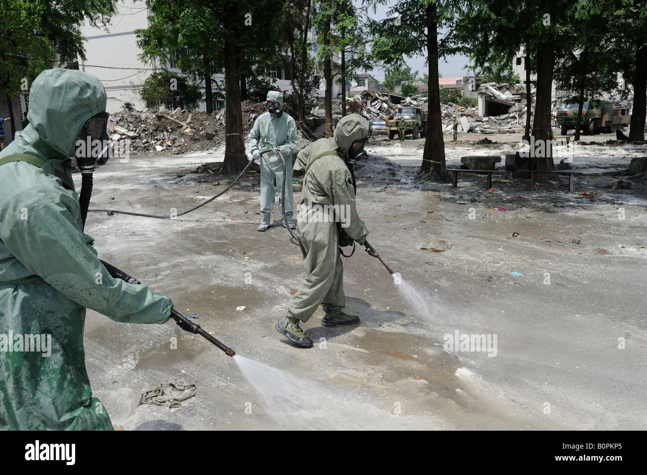 Earthquake-hit Area Disinfecting in Sichuan, China. 18 May 2008 Stock Photo