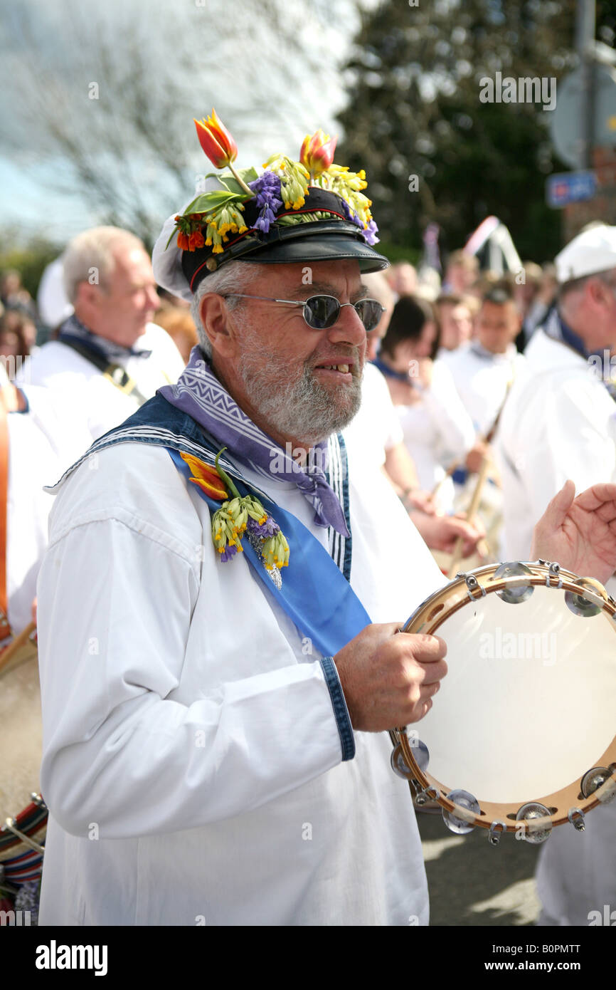 Drummer for the Blue Oss, Padstow Obby Oss, May Day, Padstow, Cornwall, UK Stock Photo