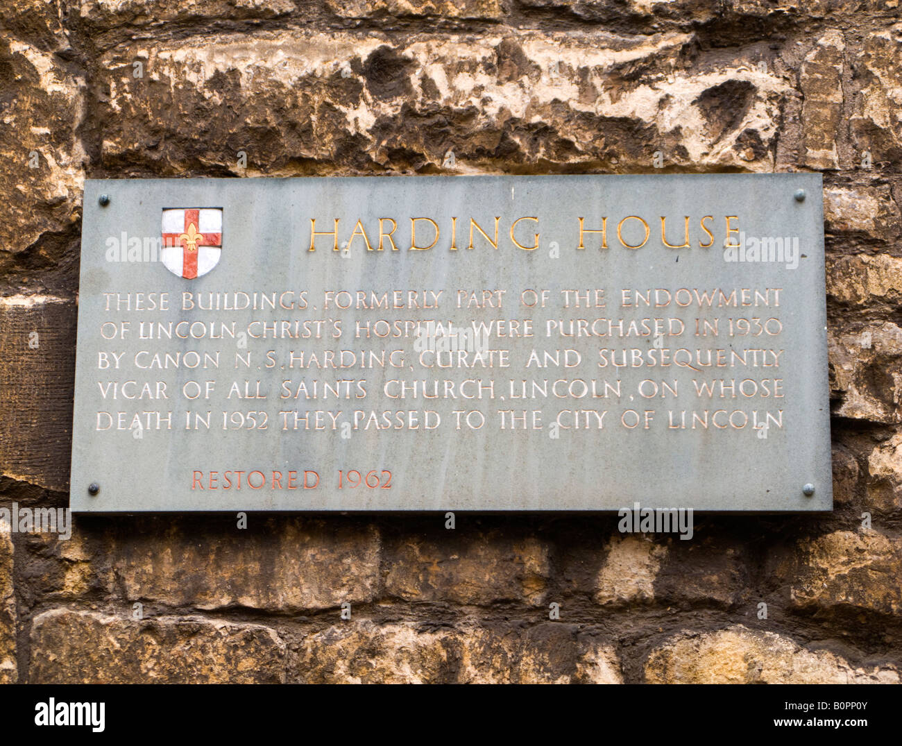 Plaque on City of Lincoln owned Harding House Steep Hill Lincoln