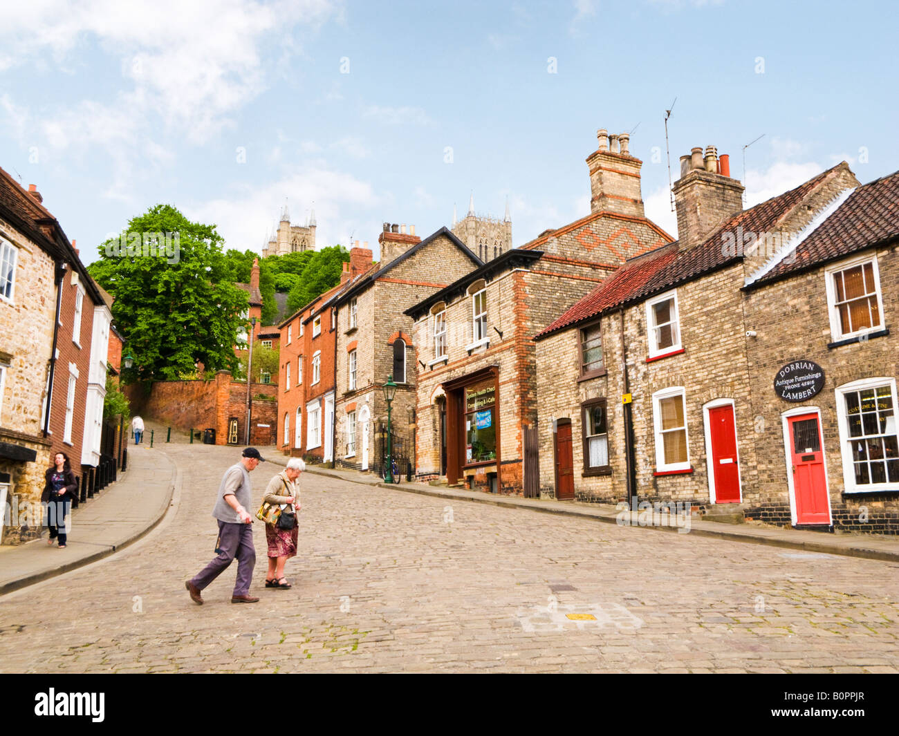 Steep Hill in Lincoln city, England, UK Stock Photo