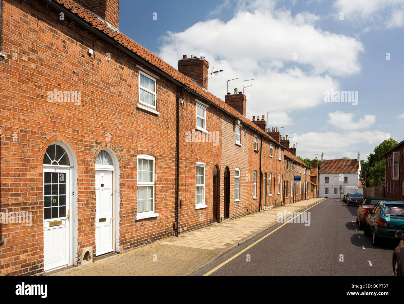 UK England Lincolnshire Grantham Bluegate terrace of houses leading to