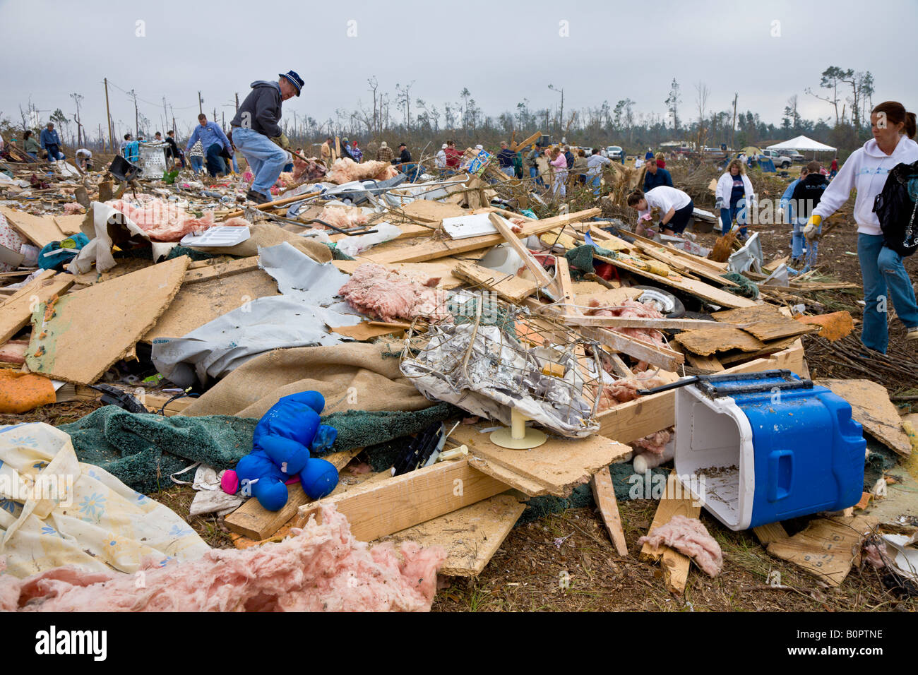 Disaster relief workers from various Florida churches clean up after deadly tornado devastates Lake Mack Florida Stock Photo