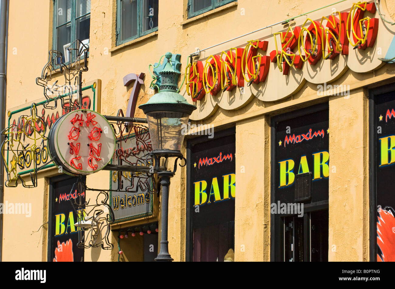 Colourful Neon Signs at the Hong Kong Strip Bar, Nyhavn, Copenhagen,  Denmark Stock Photo - Alamy