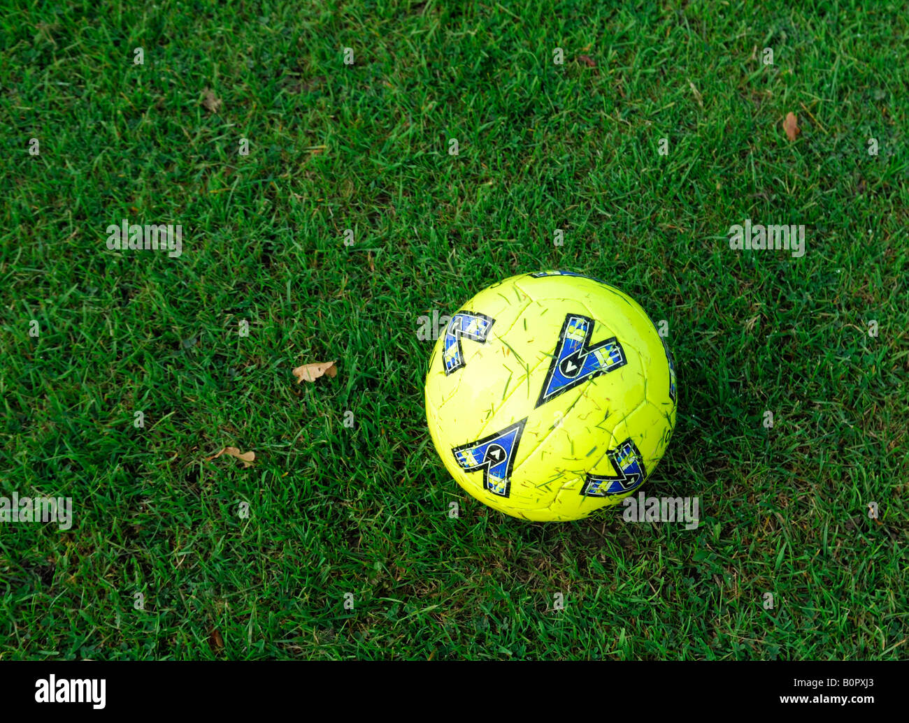 Football on Wet Cut Grass Stock Photo Alamy