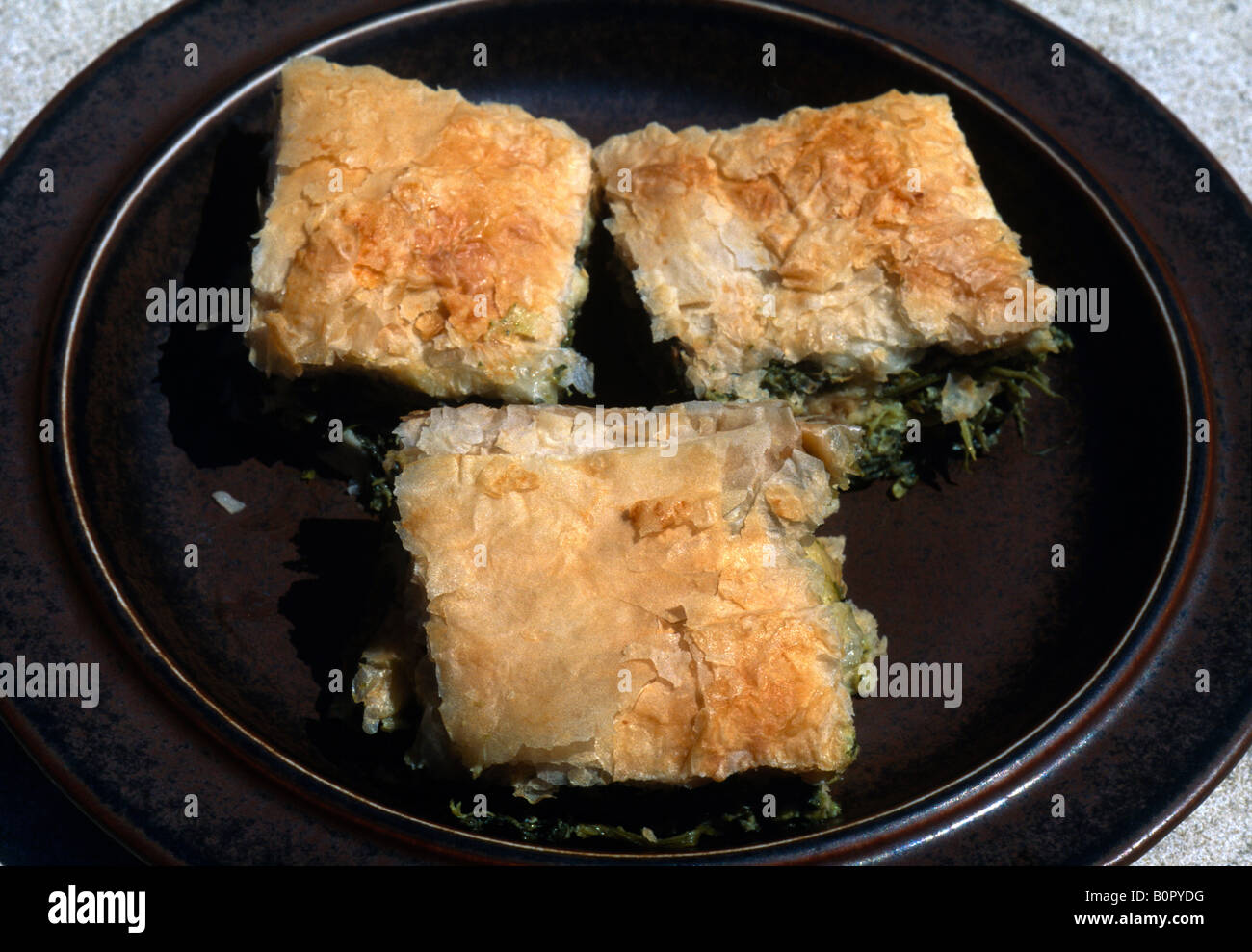 Greek Food Spanokopita Filo Pie Cheese & Spinach Stock Photo