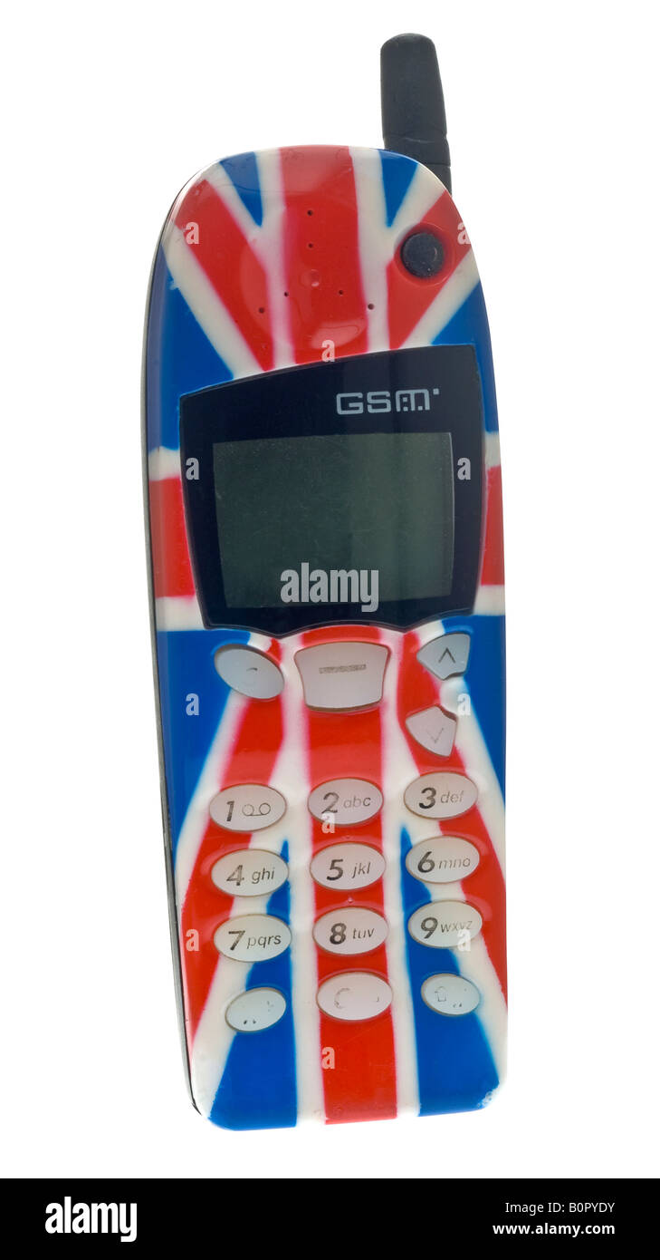 Old Nokia Mobile Telephone with a Union Jack Flag Design. Stock Photo