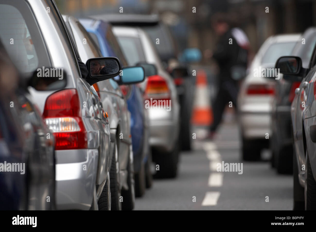 drivers sitting bored in their cars during traffic jam gridlock in belfast city centre Stock Photo