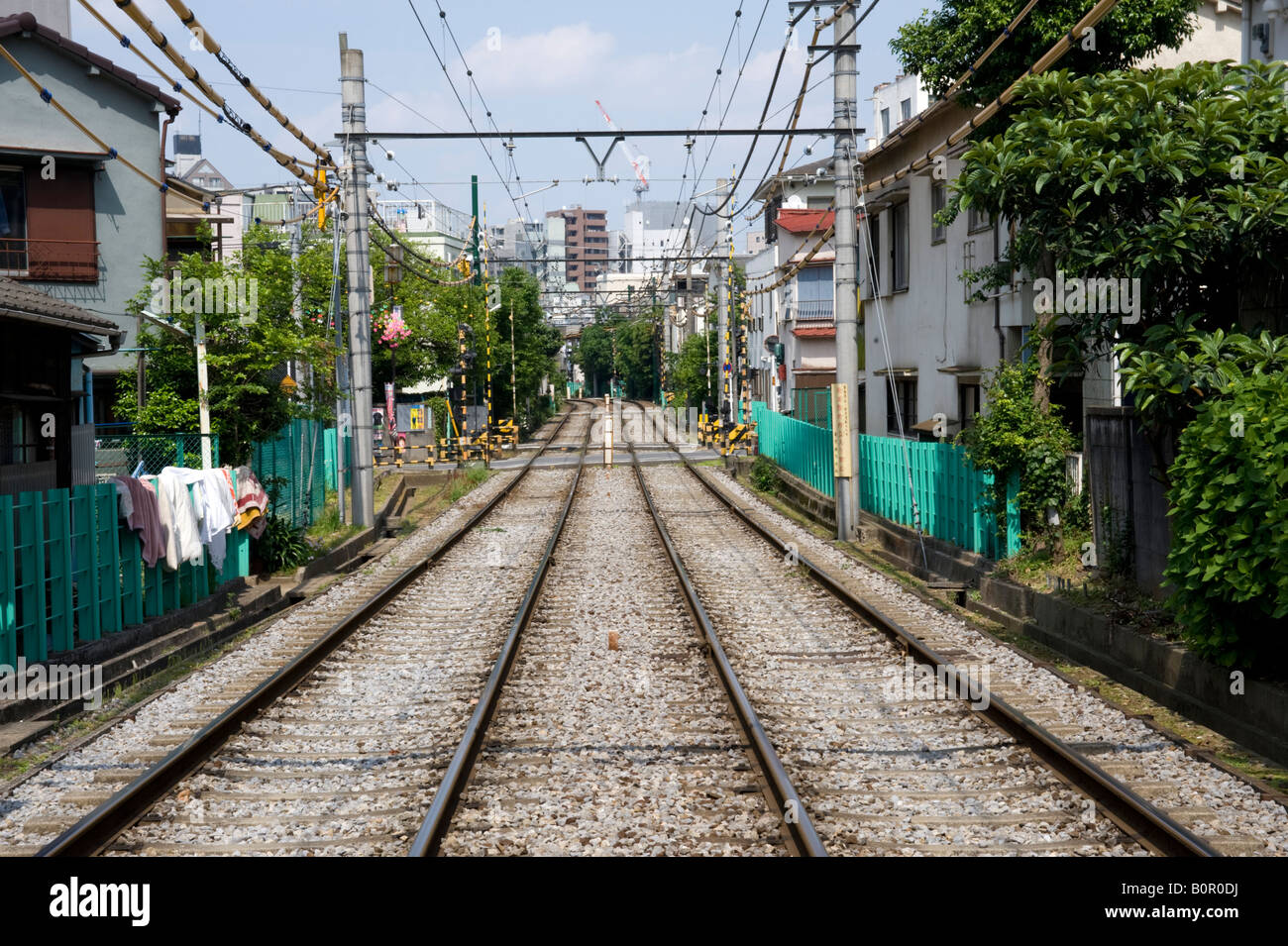 Suburban railway tracks in Tokyo 2008 Stock Photo