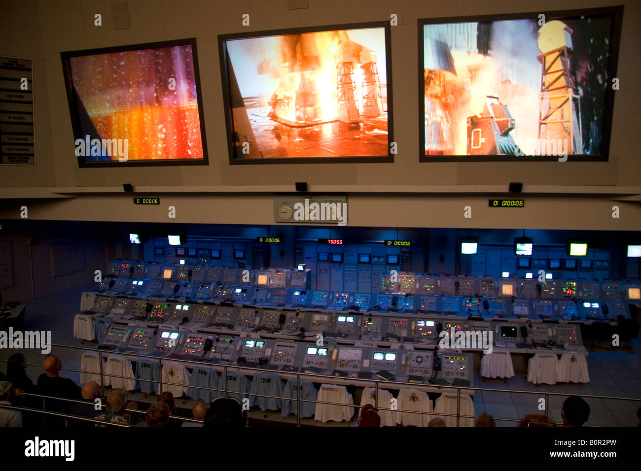 NASA control room for the Apollo 11 manned mission to land on the moon at the John F Kennedy Space Center Cape Canaveral Florida Stock Photo