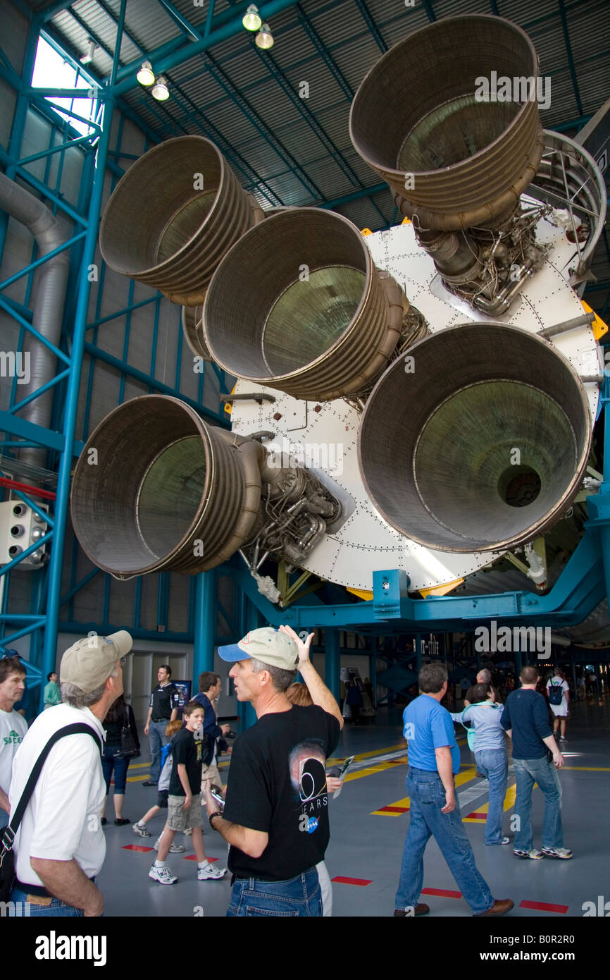 Saturn V Moon Rocket used by Nasa s Apollo and Skylab programs located at John F Kennedy Space Center in Cape Canaveral Florida Stock Photo