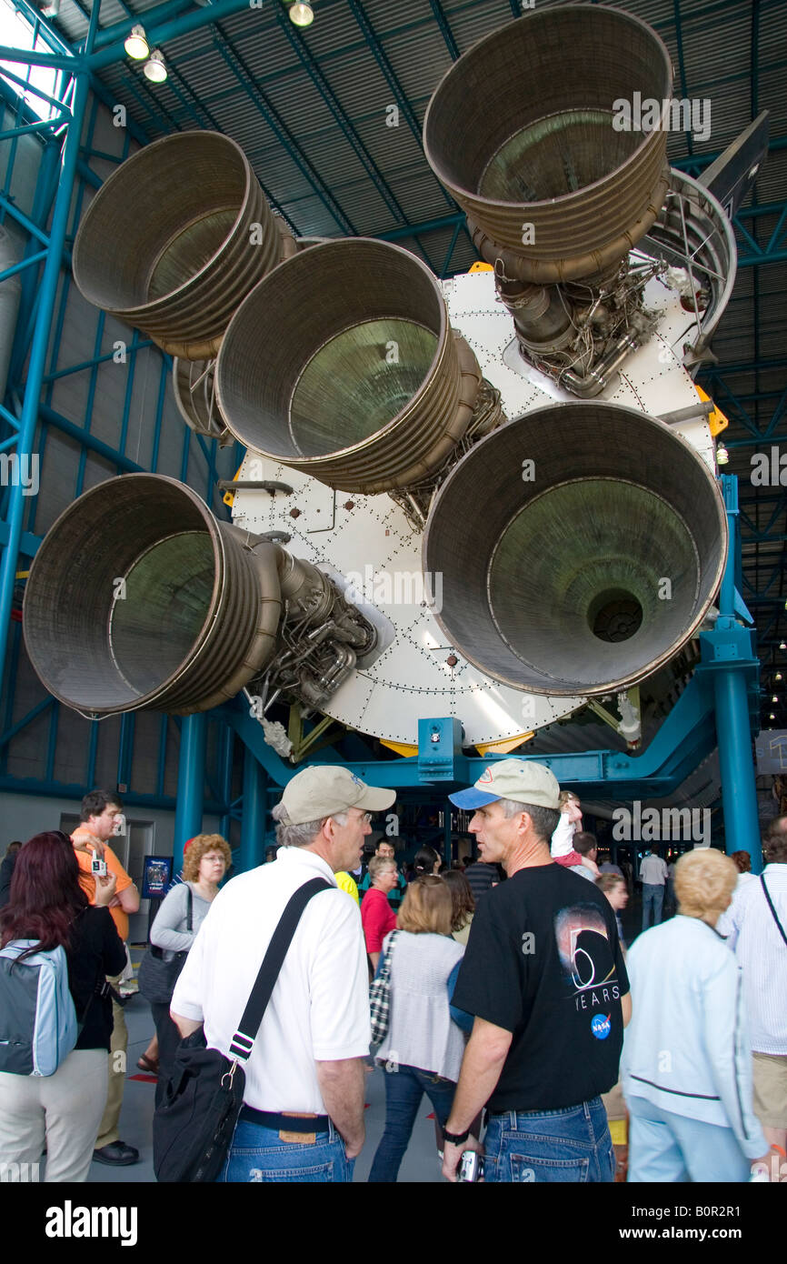 Saturn V Moon Rocket used by Nasa s Apollo and Skylab programs located at John F Kennedy Space Center in Cape Canaveral Florida Stock Photo