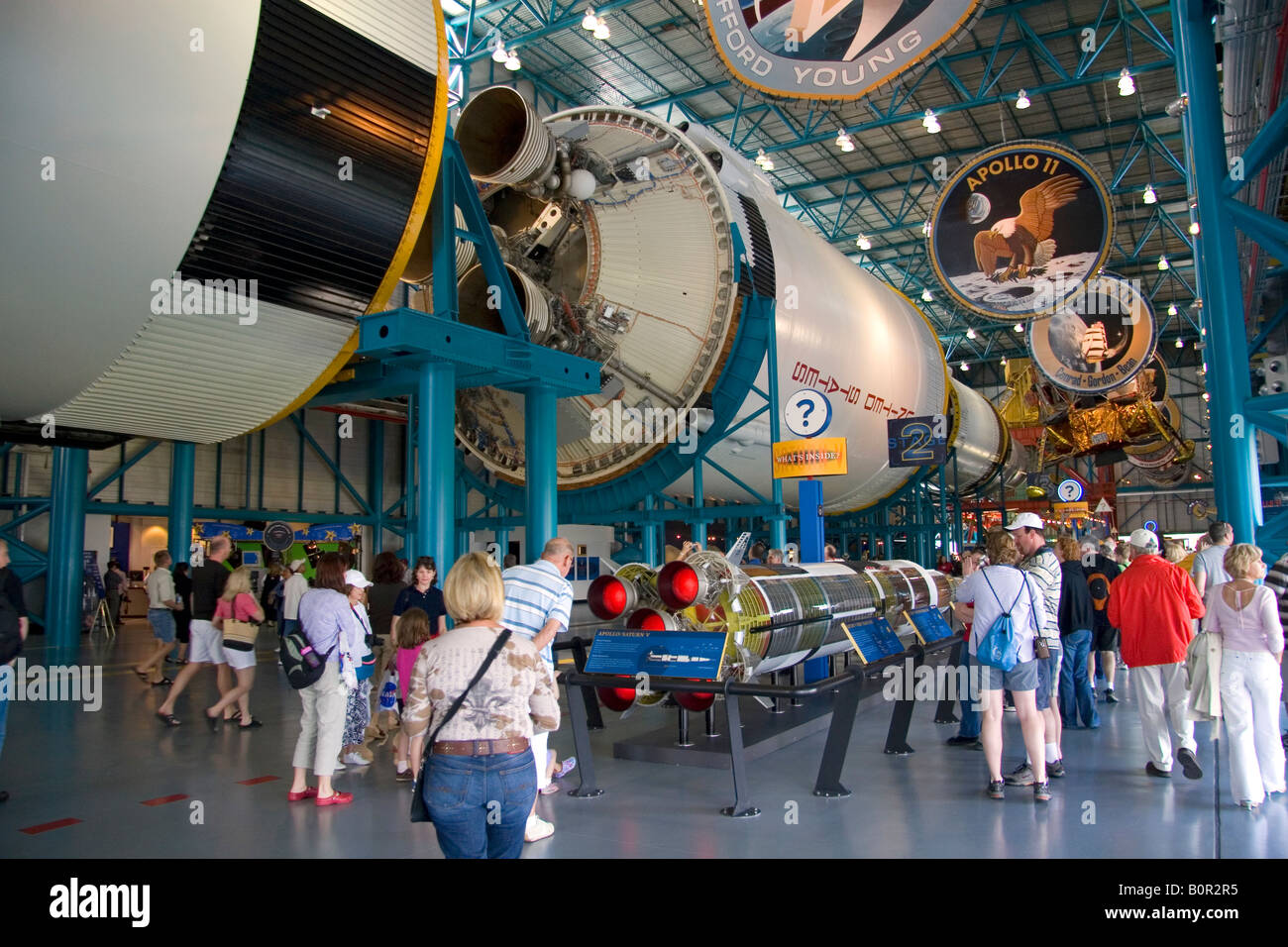 Saturn V Moon Rocket used by Nasa s Apollo and Skylab programs located at John F Kennedy Space Center in Cape Canaveral Florida Stock Photo