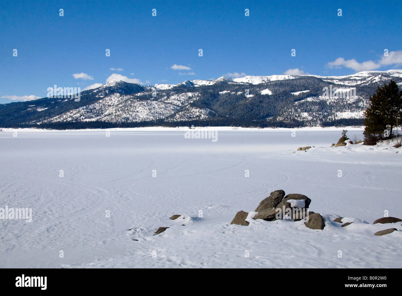 Cascade Lake covered in ice and snow in Cascade Idaho Stock Photo Alamy