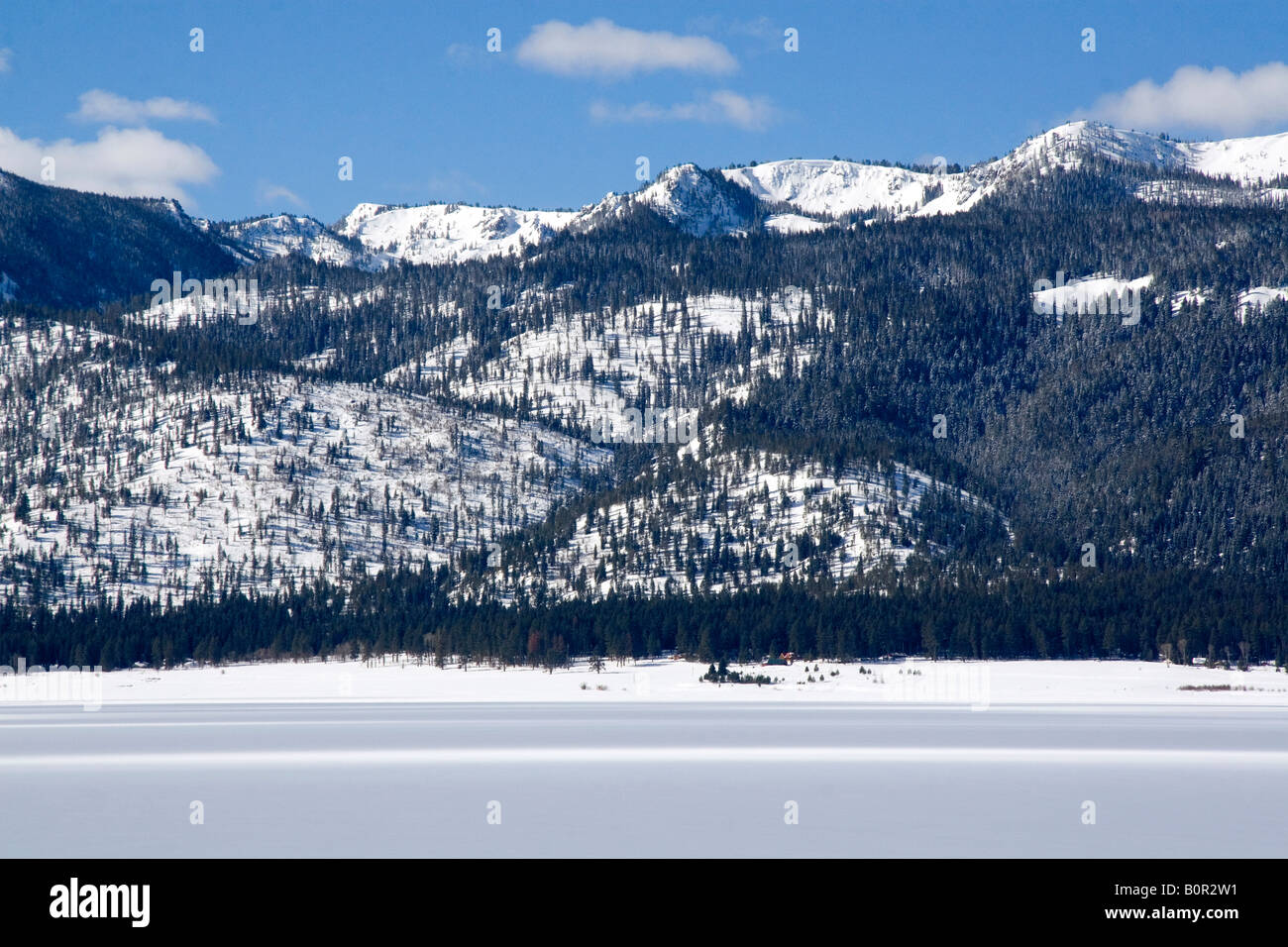 Cascade Lake covered in ice and snow in Cascade Idaho Stock Photo Alamy