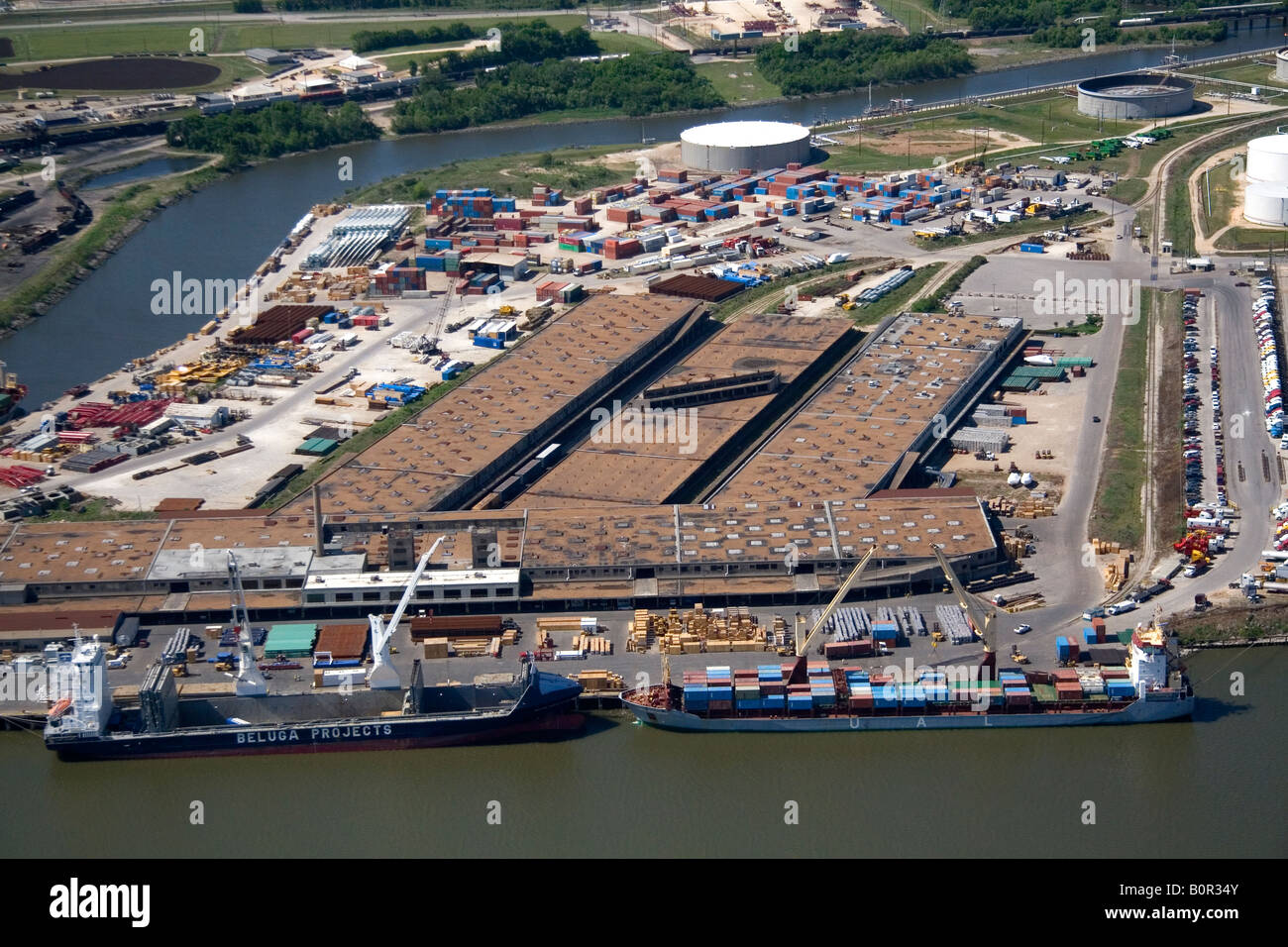 Aerial view of the Port of Houston along the Houston Ship Channel in