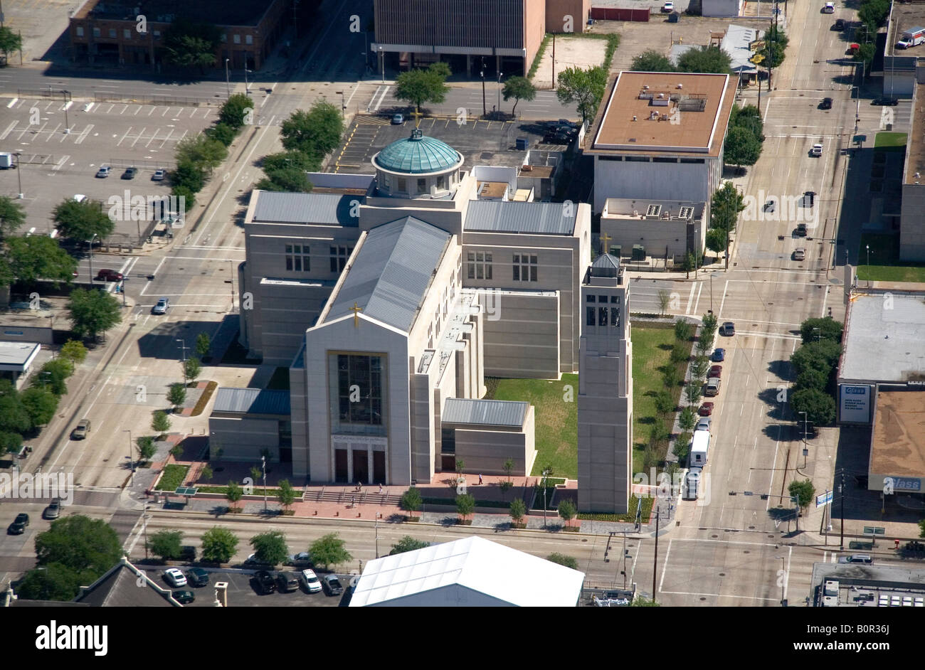Aerial view of the new Co Cathedral of the Sacred Heart in Houston Texas Stock Photo