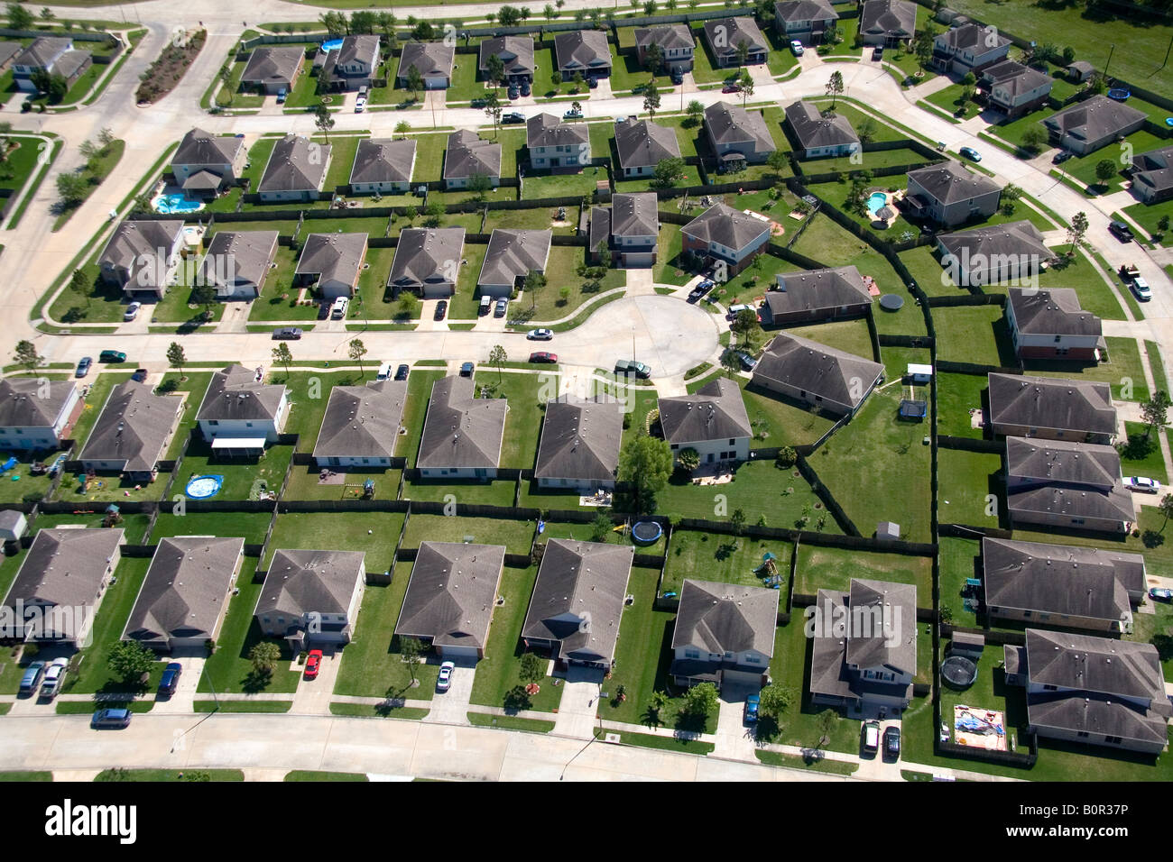 Aerial view of a suburban subdivision near Houston Texas Stock Photo