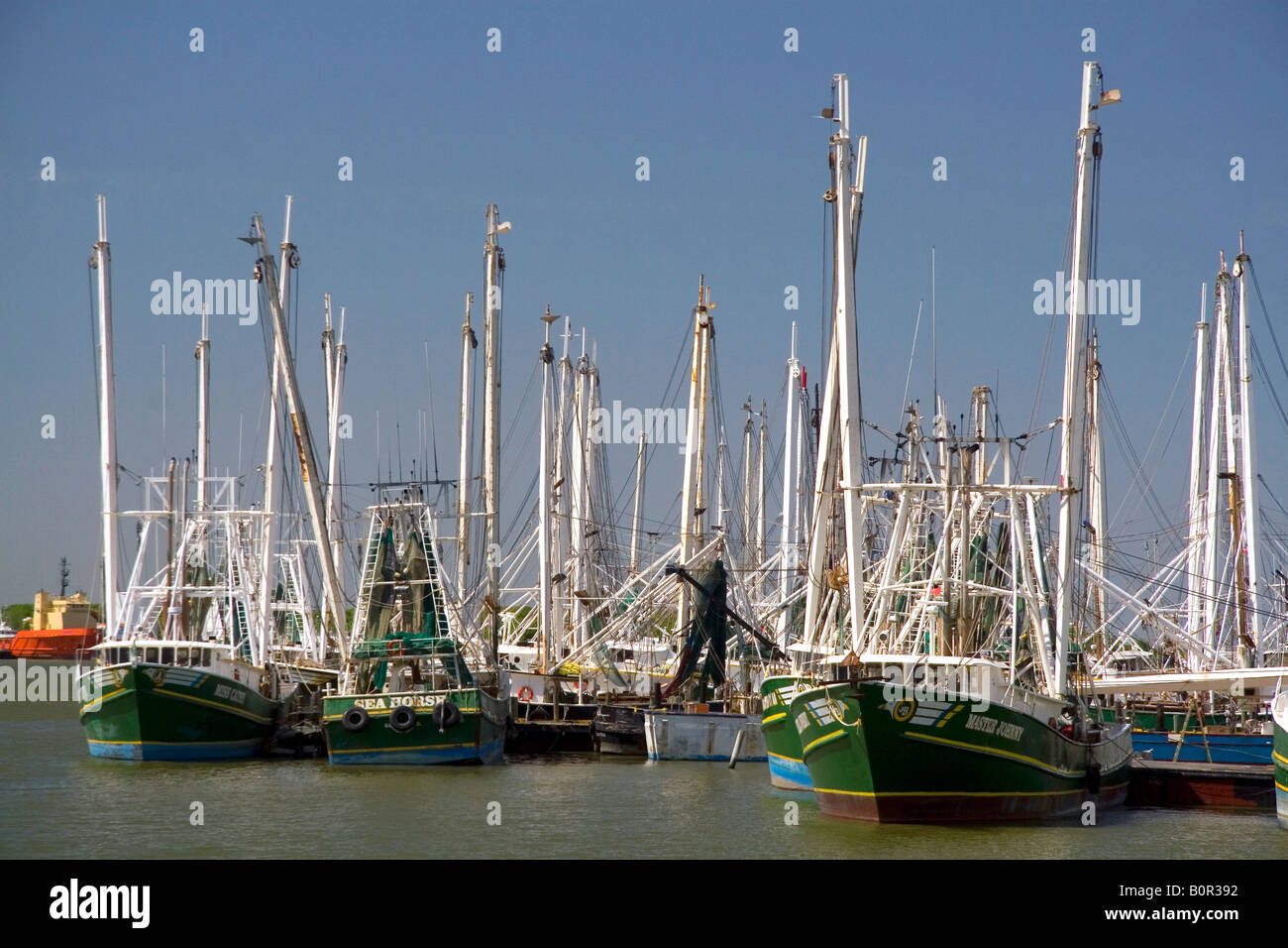 Commercial shrimp boats in Galveston Texas Stock Photo
