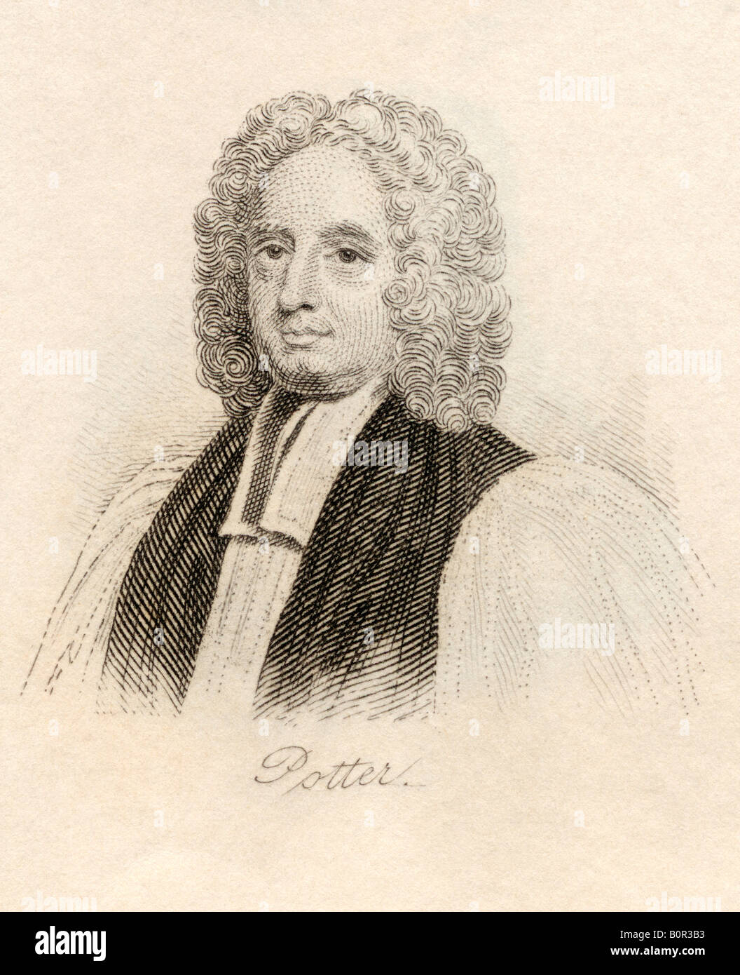 John Potter, 1674 -1747. Archbishop of Canterbury. From the book Crabbs Historical Dictionary, published 1825. Stock Photo
