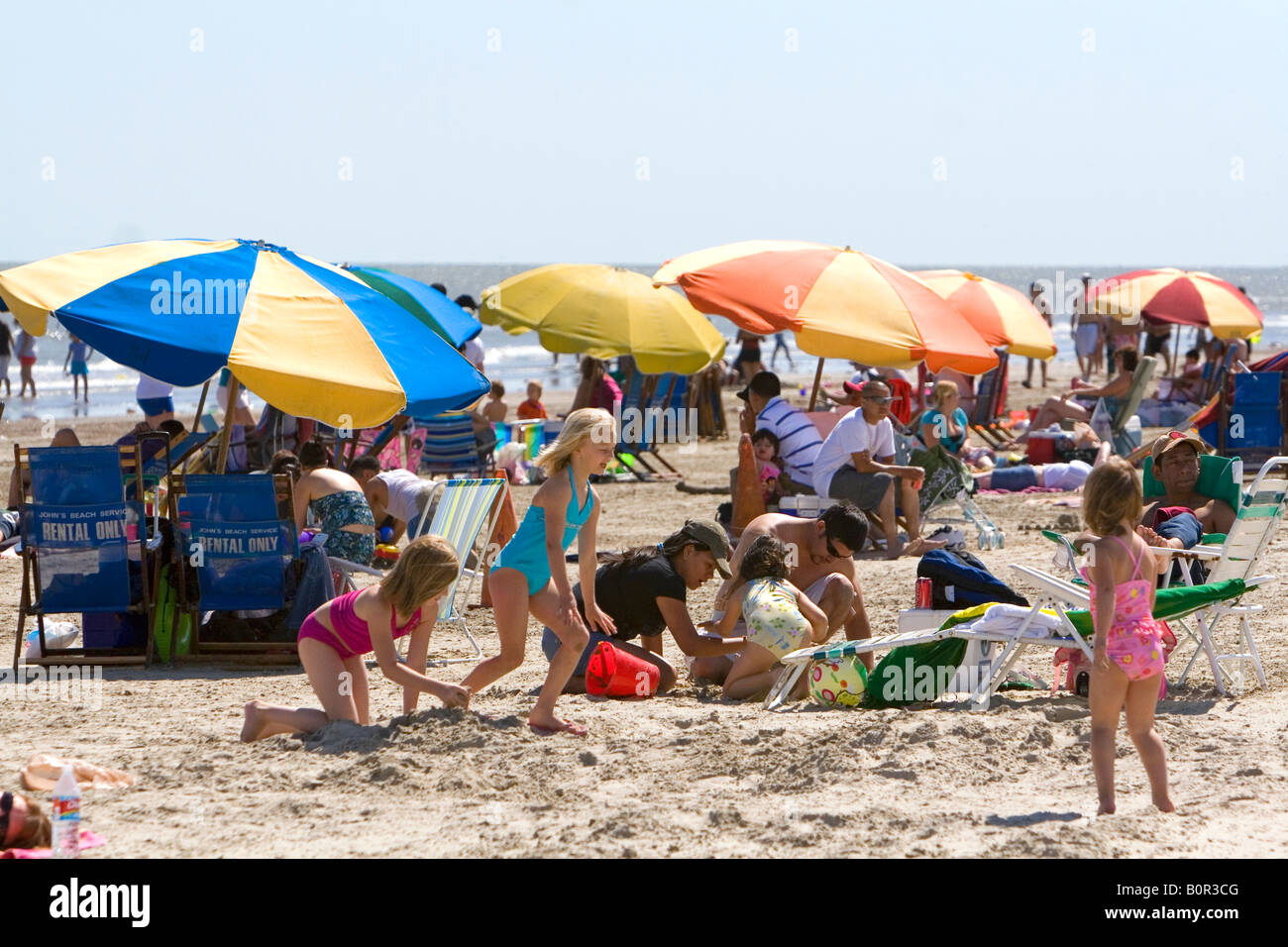 Galveston Beach on the Gulf of Mexico in Galveston Texas Stock Photo