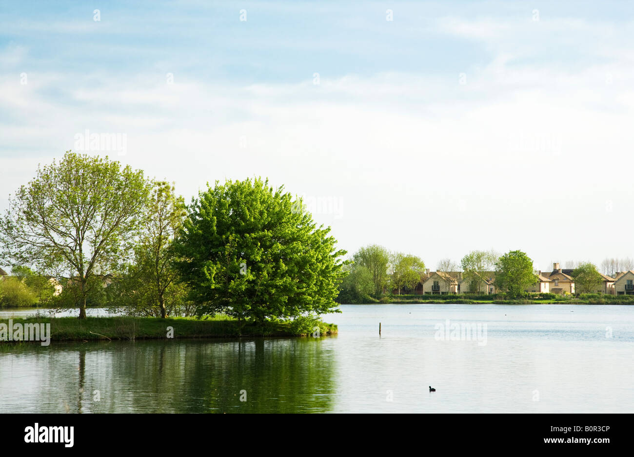 Mill Lake and houses of the Lower Mill Estate, Cotswold Water Park