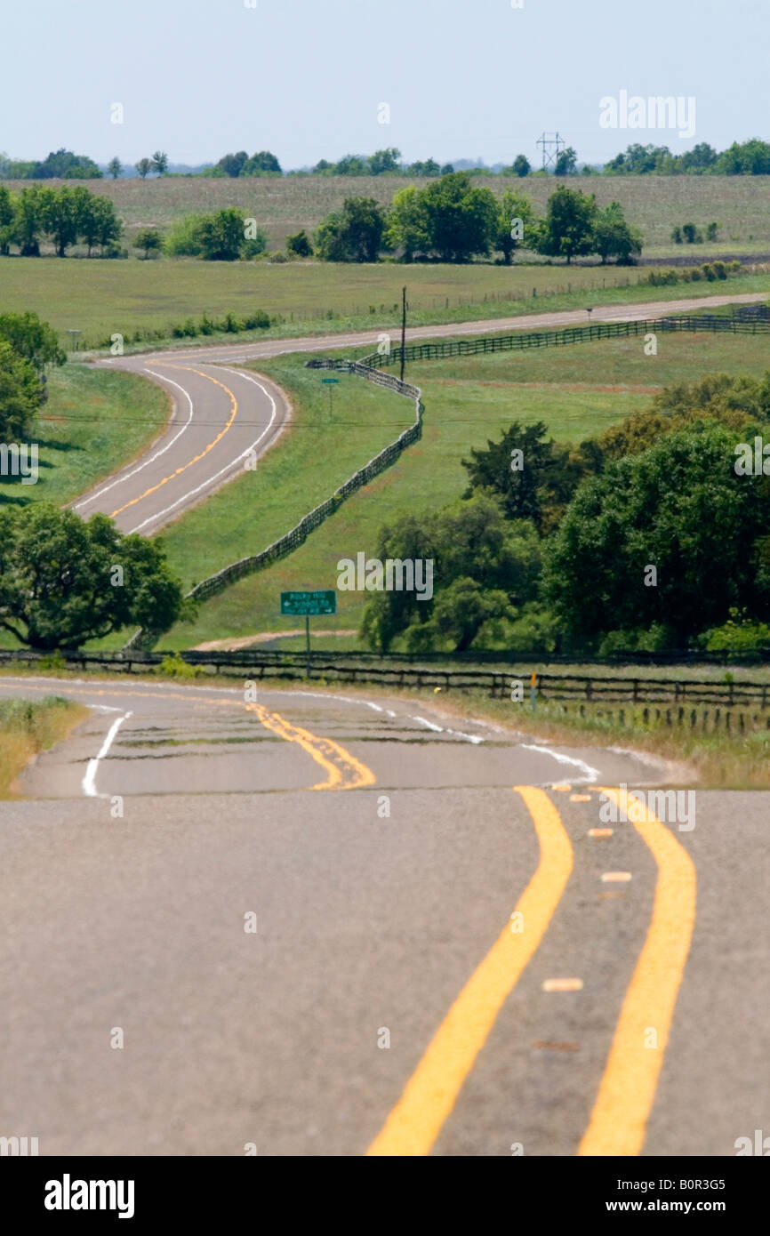 Farm to Market Road 390 the scenic route in Washington County Texas Stock Photo