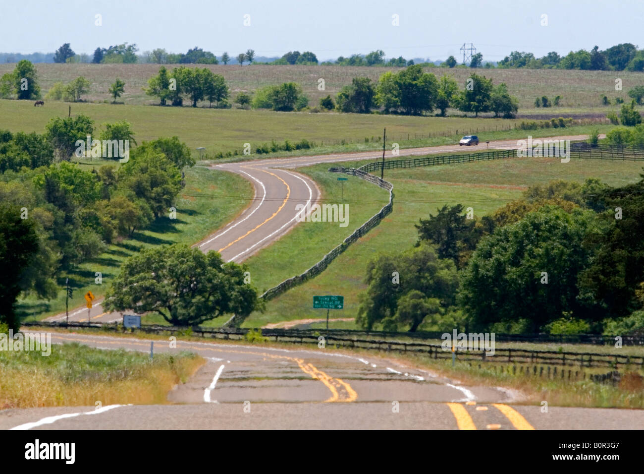 Farm to Market Road 390 the scenic route in Washington County Texas Stock Photo