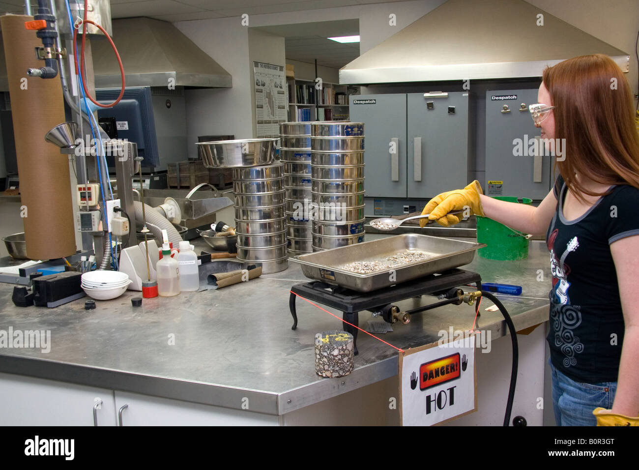 Technician working in a materials testing lab for the Ada County