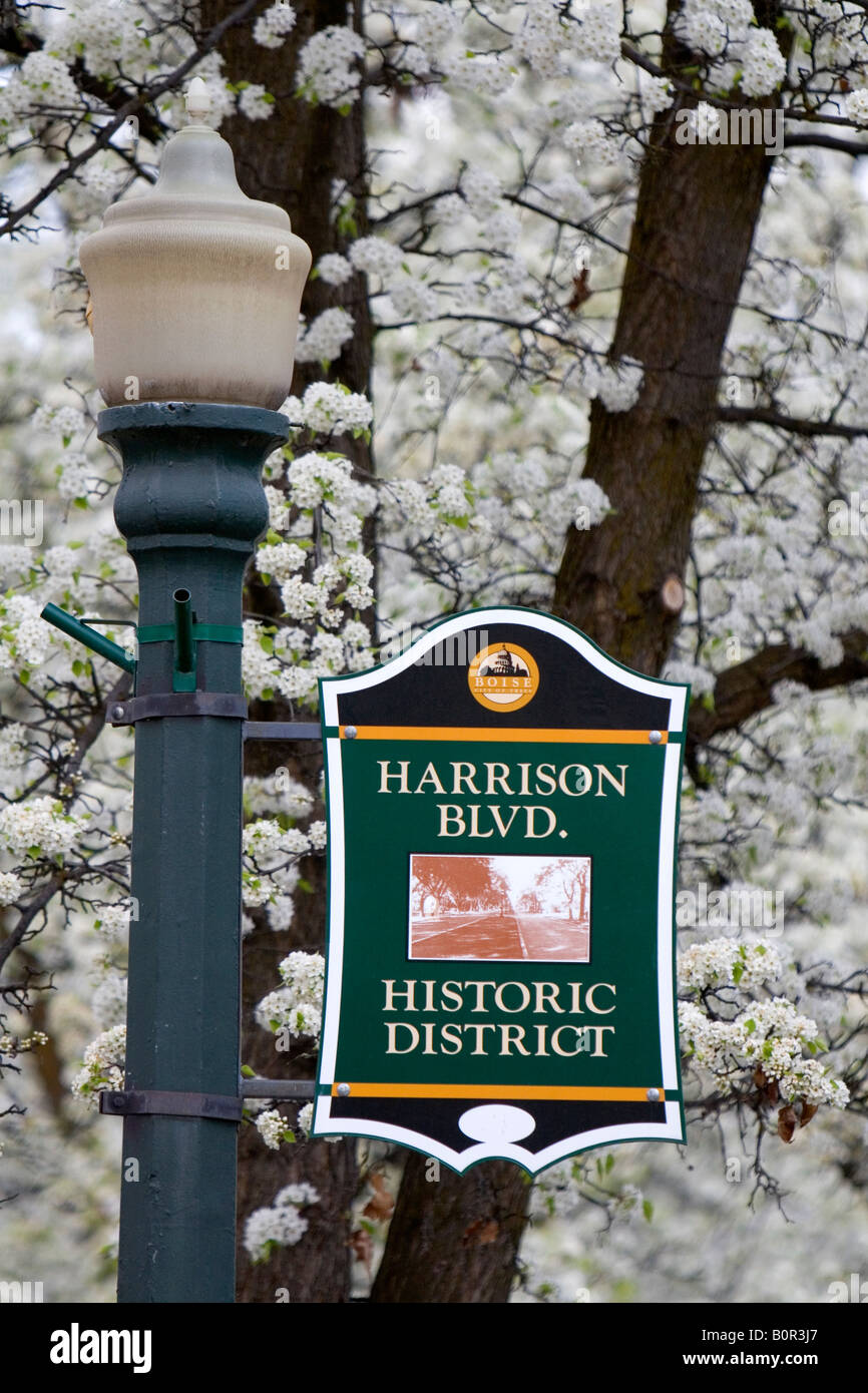 Sign marking Harrison Boulevard historic district in Boise Idaho Stock Photo