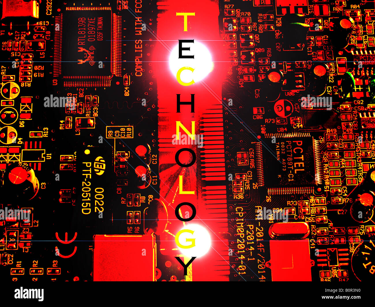 Two Computer motherboards with light technology concept Stock Photo