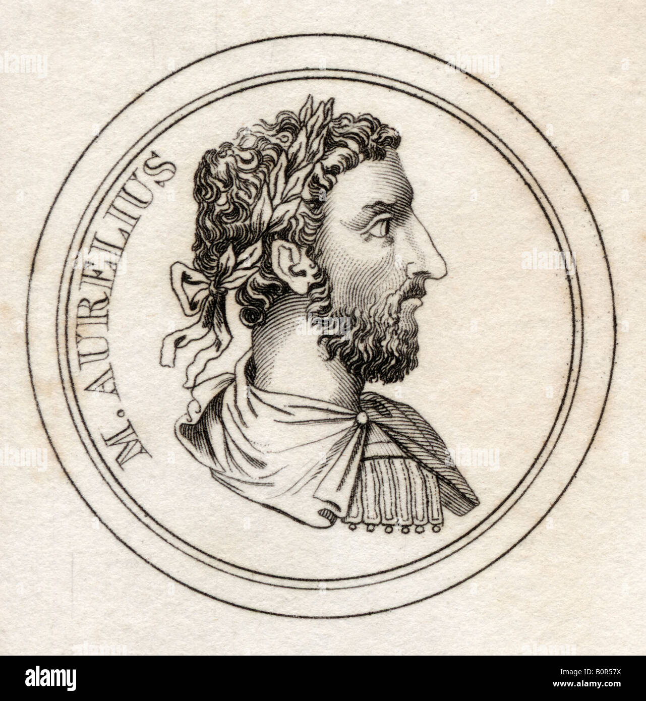 Marcus Aurelius, 121 - 180 A.D. Roman Emperor.  From the book Crabbs Historical Dictionary, published 1825. Stock Photo